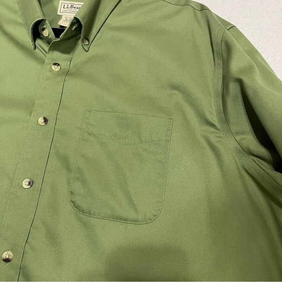 L.L. Bean Men's Shirt Wrinkle Resistant Long Sleeve Button Down 100% Cotton Gree - Picture 3 of 11